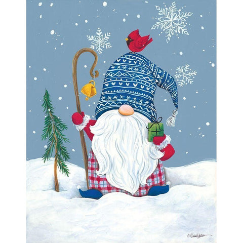 Snowy Gnome with Present White Modern Wood Framed Art Print by Kater, Diane