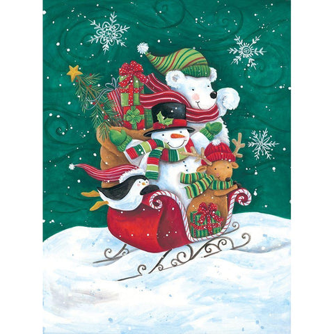 Christmas Friends Sleigh Black Modern Wood Framed Art Print with Double Matting by Kater, Diane