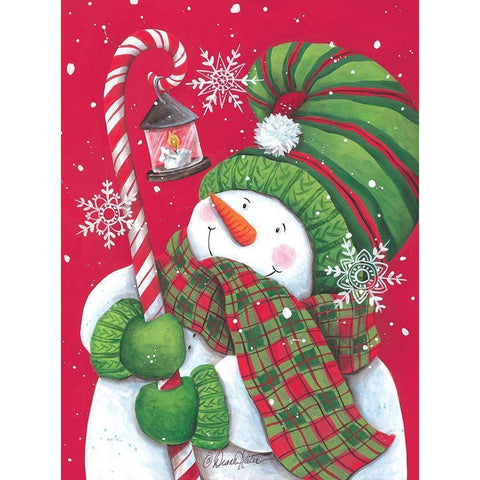 Snowman with Candy Cane Light Gold Ornate Wood Framed Art Print with Double Matting by Kater, Diane