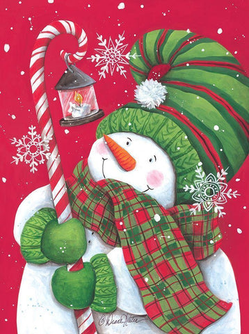 Snowman with Candy Cane Light White Modern Wood Framed Art Print with Double Matting by Kater, Diane