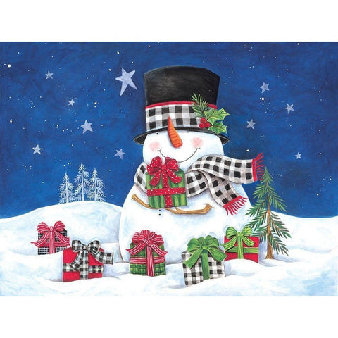 Gifting Snowman I White Modern Wood Framed Art Print by Kater, Diane