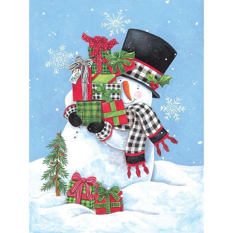 Gifting Snowman II White Modern Wood Framed Art Print by Kater, Diane