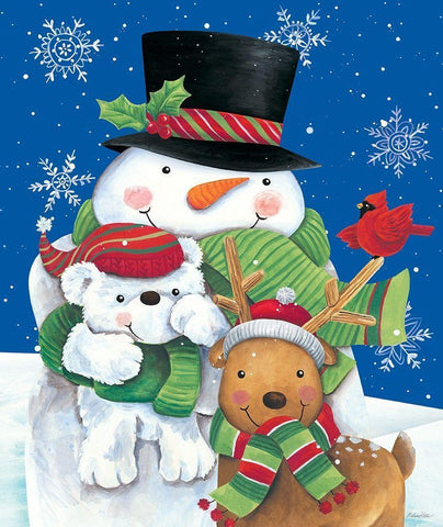Snowman and Friends White Modern Wood Framed Art Print with Double Matting by Kater, Diane