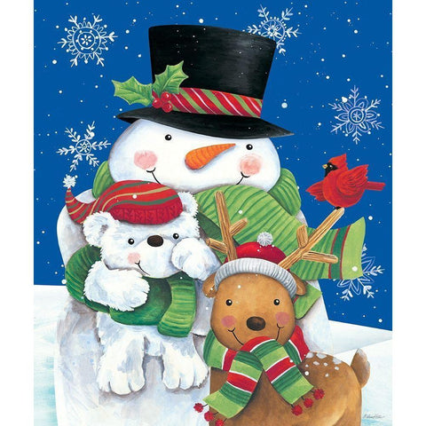 Snowman and Friends Black Modern Wood Framed Art Print by Kater, Diane