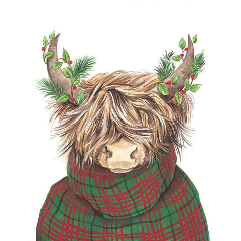 Christmas Highland Cow Black Modern Wood Framed Art Print by Kater, Diane