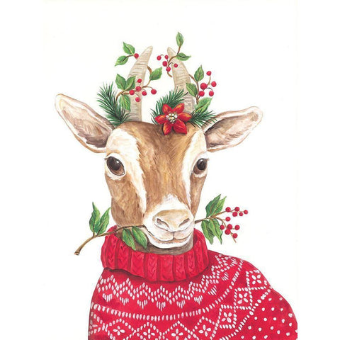 Christmas Goat White Modern Wood Framed Art Print by Kater, Diane