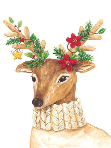 Christmas Deer White Modern Wood Framed Art Print with Double Matting by Kater, Diane