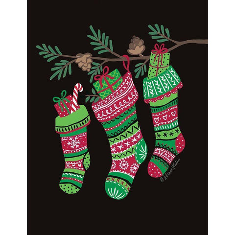 Stockings Trio    Black Modern Wood Framed Art Print with Double Matting by Kater, Diane