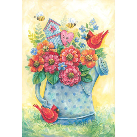 Springtime Watering Can White Modern Wood Framed Art Print by Kater, Diane
