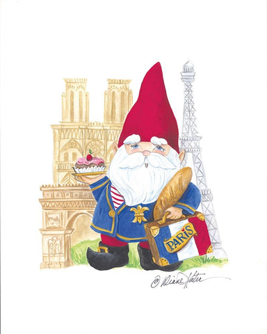 Paris Gnome White Modern Wood Framed Art Print with Double Matting by Kater, Diane