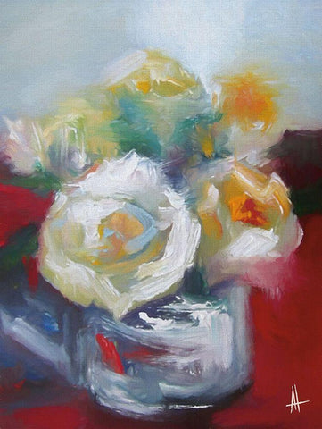 Wild Roses II White Modern Wood Framed Art Print with Double Matting by Thouthip, Anne