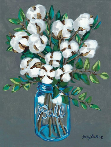 Vintage Blues with Cotton Black Ornate Wood Framed Art Print with Double Matting by Baker, Sara