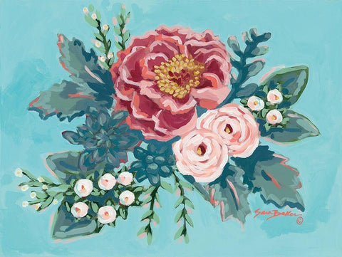 Peony Spring I Black Ornate Wood Framed Art Print with Double Matting by Baker, Sara