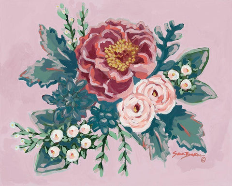 Peony Spring  Black Ornate Wood Framed Art Print with Double Matting by Baker, Sara