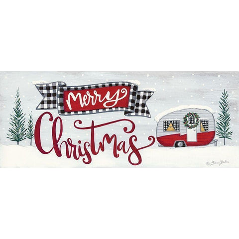 Merry Christmas Camper   Black Modern Wood Framed Art Print with Double Matting by Baker, Sara