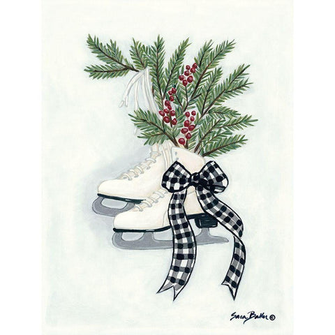 Vintage Winter Ice Skates Black Modern Wood Framed Art Print with Double Matting by Baker, Sara