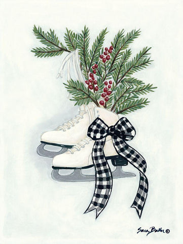 Vintage Winter Ice Skates Black Ornate Wood Framed Art Print with Double Matting by Baker, Sara