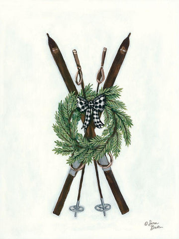 Vintage Winter Skis Black Ornate Wood Framed Art Print with Double Matting by Baker, Sara