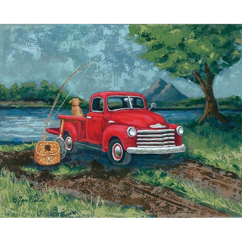 Red Truck Fishing Buddy White Modern Wood Framed Art Print by Baker, Sara