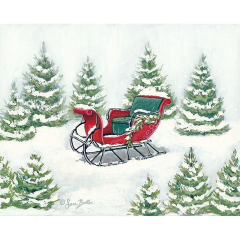 Tree Farm Sleigh Black Modern Wood Framed Art Print with Double Matting by Baker, Sara