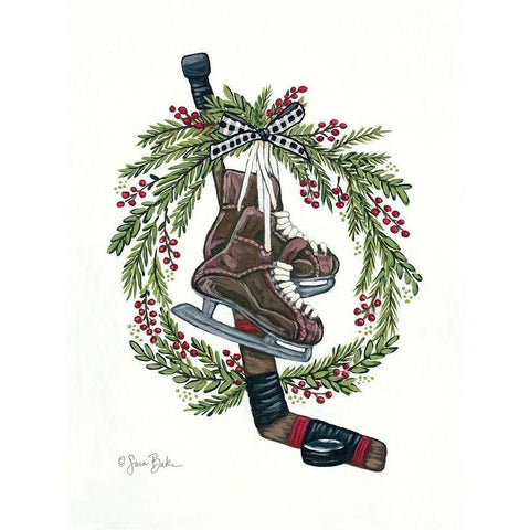 Vintage Hockey Set White Modern Wood Framed Art Print by Baker, Sara