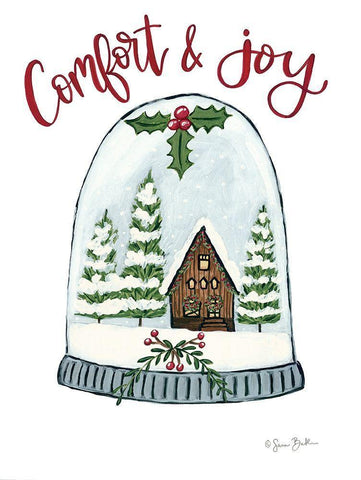 Comfort and Joy Cabin Black Ornate Wood Framed Art Print with Double Matting by Baker, Sara