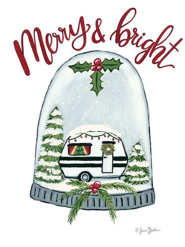 Merry and Bright Camper Black Ornate Wood Framed Art Print with Double Matting by Baker, Sara