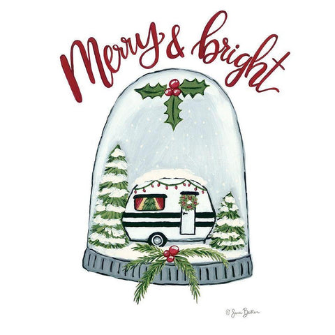 Merry and Bright Camper White Modern Wood Framed Art Print by Baker, Sara