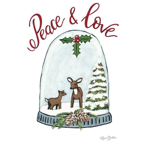 Peace and Love Deer White Modern Wood Framed Art Print by Baker, Sara