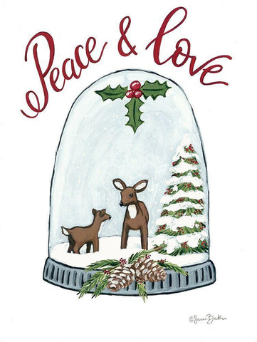 Peace and Love Deer White Modern Wood Framed Art Print with Double Matting by Baker, Sara