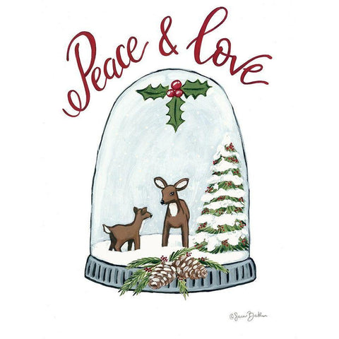 Peace and Love Deer Black Modern Wood Framed Art Print with Double Matting by Baker, Sara
