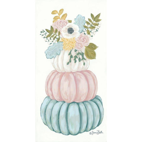 Floral Pumpkins White Modern Wood Framed Art Print by Baker, Sara