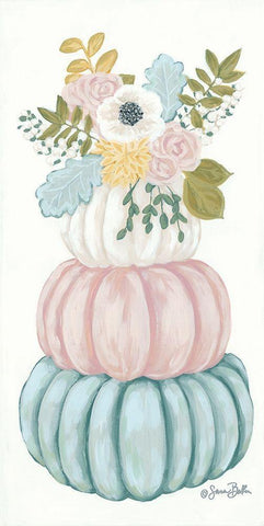 Floral Pumpkins White Modern Wood Framed Art Print with Double Matting by Baker, Sara