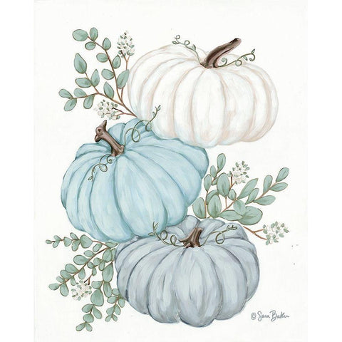 Pumpkin Trio White Modern Wood Framed Art Print by Baker, Sara