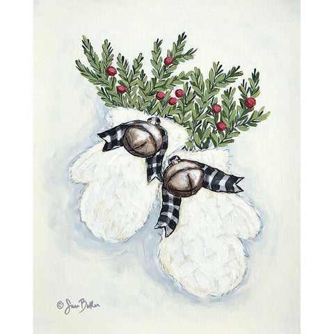 Jingle Bell Mittens   Black Modern Wood Framed Art Print with Double Matting by Baker, Sara