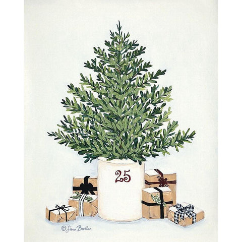 Country Crock Christmas Tree   Black Modern Wood Framed Art Print with Double Matting by Baker, Sara