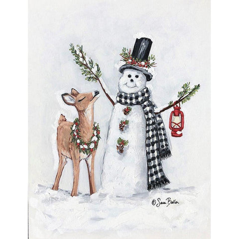 Frosty Friends I Gold Ornate Wood Framed Art Print with Double Matting by Baker, Sara