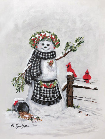 Frosty Friends II Black Ornate Wood Framed Art Print with Double Matting by Baker, Sara