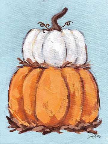 Pumpkin Stack I White Modern Wood Framed Art Print with Double Matting by Baker, Sara