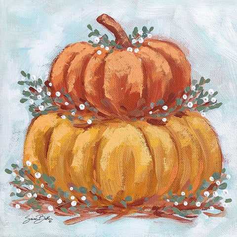 Pumpkin Stack IV White Modern Wood Framed Art Print with Double Matting by Baker, Sara