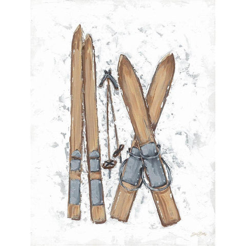 Winter Gear Vintage Ski White Modern Wood Framed Art Print by Baker, Sara