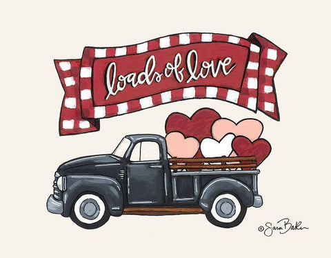 Loads of Love Truck Black Ornate Wood Framed Art Print with Double Matting by Baker, Sara