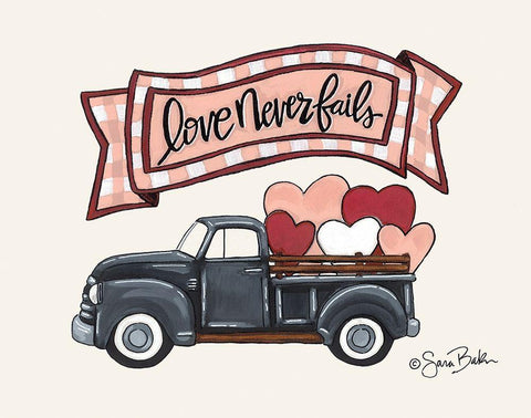 Love Never Fails Truck White Modern Wood Framed Art Print with Double Matting by Baker, Sara