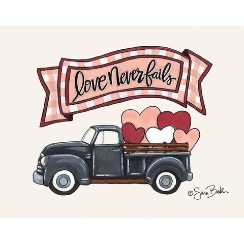 Love Never Fails Truck Gold Ornate Wood Framed Art Print with Double Matting by Baker, Sara