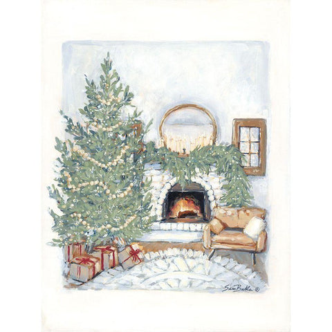 Fireside Bungalow White Modern Wood Framed Art Print by Baker, Sara