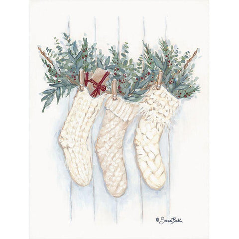 Boho Christmas Stockings Gold Ornate Wood Framed Art Print with Double Matting by Baker, Sara