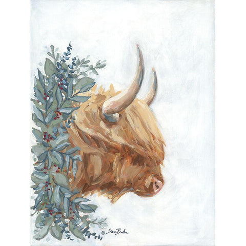 Highlander Winter Wishes Black Modern Wood Framed Art Print with Double Matting by Baker, Sara