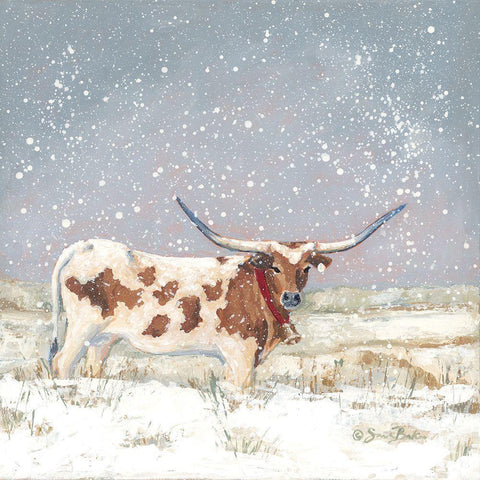 Longhorn Holiday   Black Modern Wood Framed Art Print by Baker, Sara