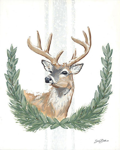 Arctic Winter Deer   White Modern Wood Framed Art Print with Double Matting by Baker, Sara