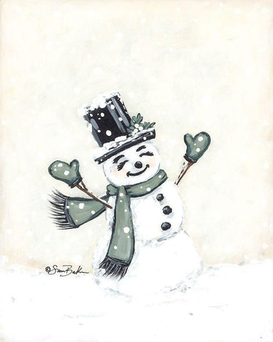 Jolly Green Snowman White Modern Wood Framed Art Print with Double Matting by Baker, Sara